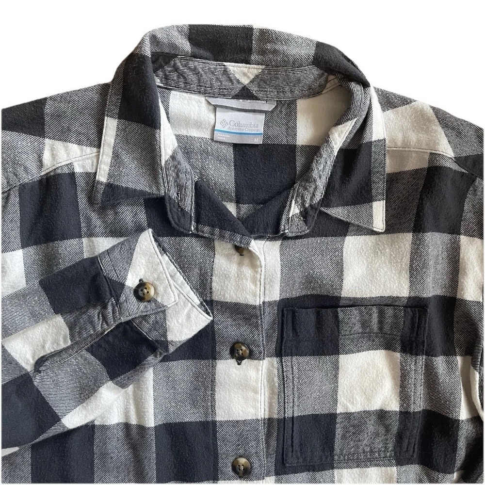 COLUMBIA Mens Medium Shirt Gray White Plaid Flannel Long Sleeve Pocket